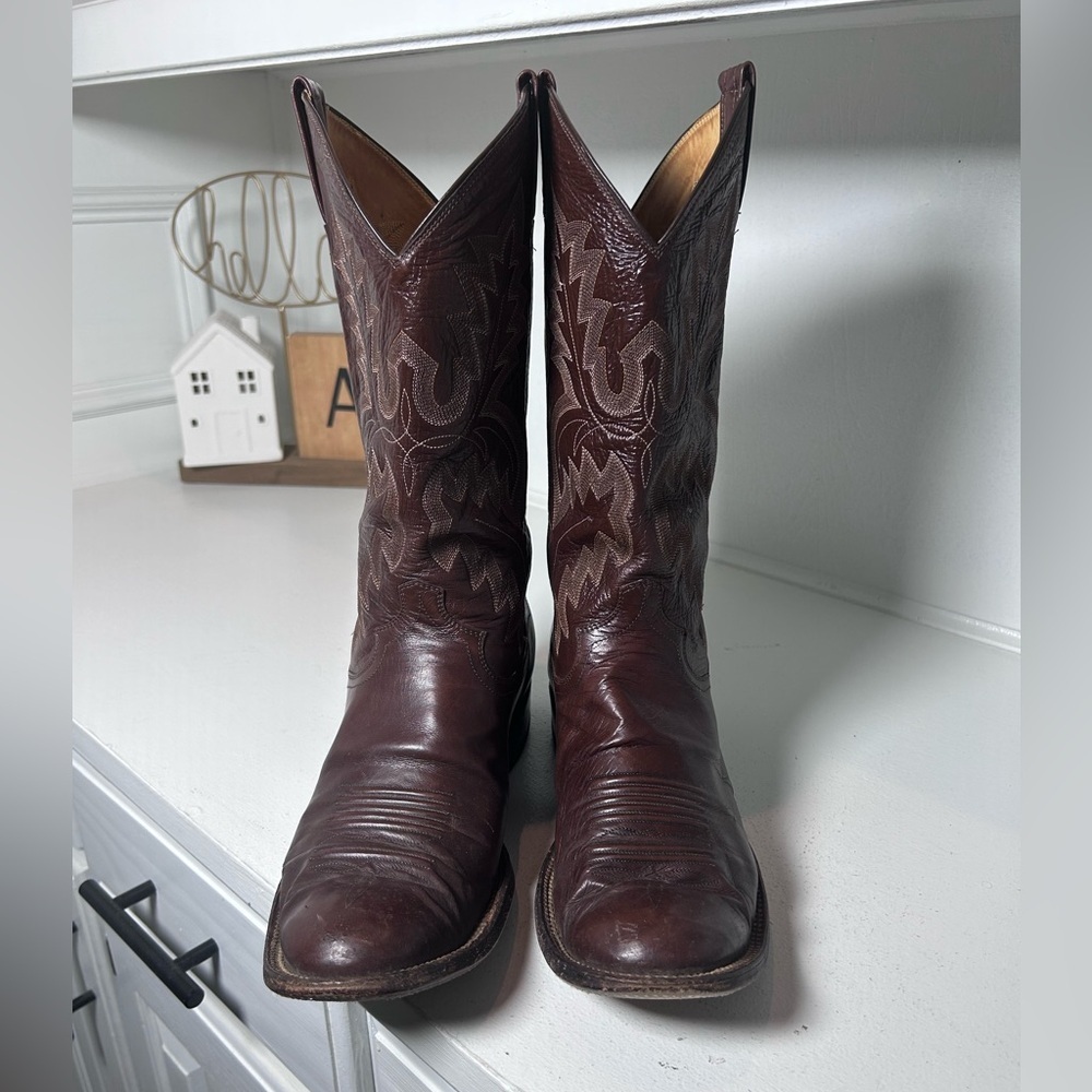 Vintage Panhandle Slim Cowboy Boots Men’s 10D Western Leather Brown Stitching - Picture 3 of 8